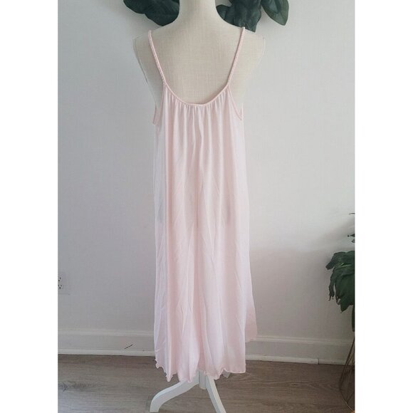 Shadowline Vintage Nylon Peignoir Pink Long Lace Sleevless Night Gown Robe Set S - Picture 13 of 16